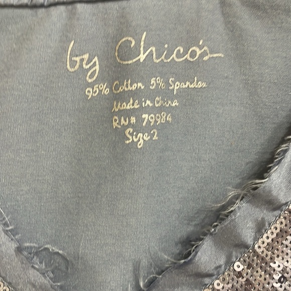 Chico’s Size 2 ( 12/14) Dusty Blue Too with sequined V-Neck, 3/4 Sleeves. - Picture 3 of 7